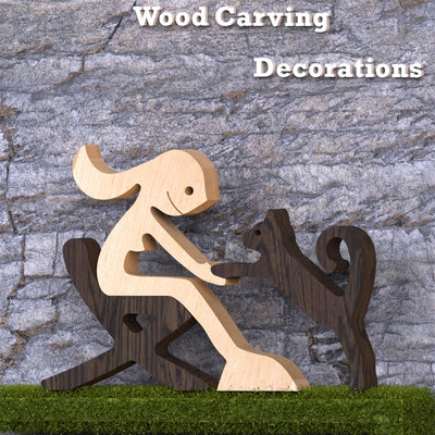 Human and Dog Wood Carved