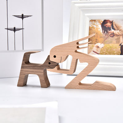 Human and Dog Wood Carved