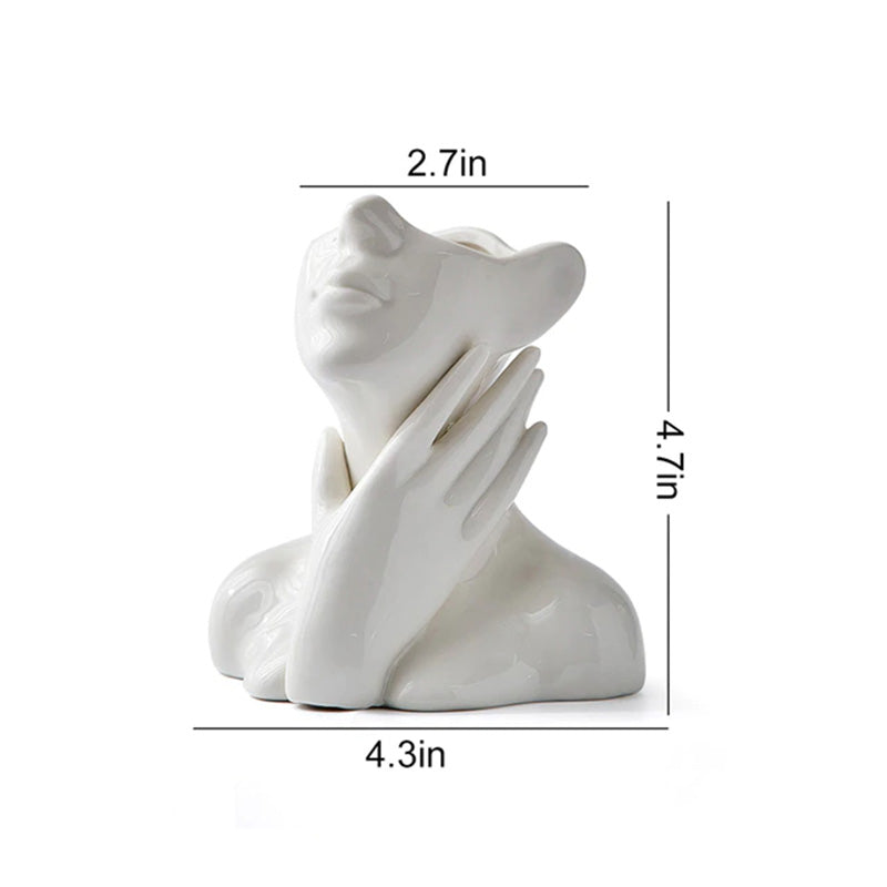 Human Face Statue Ceramic Vase