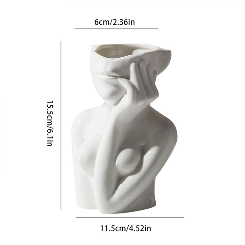Human Face Statue Ceramic Vase