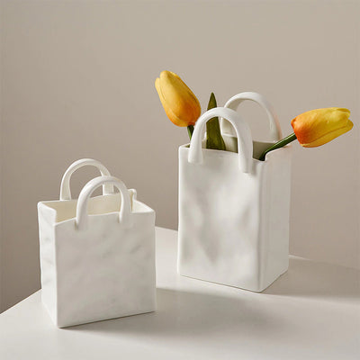 White Ceramic Paper Bag Vase