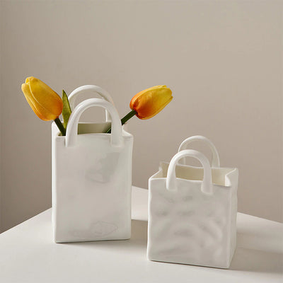 White Ceramic Paper Bag Vase